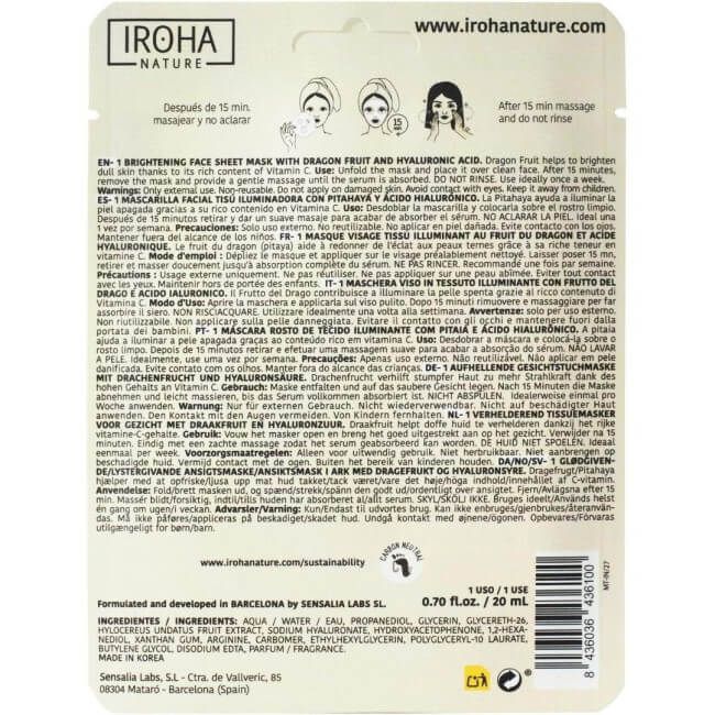 Masque visage met verhelderende werking Pitaya & Hyaluronzuur Natural Extracts Iroha Nature