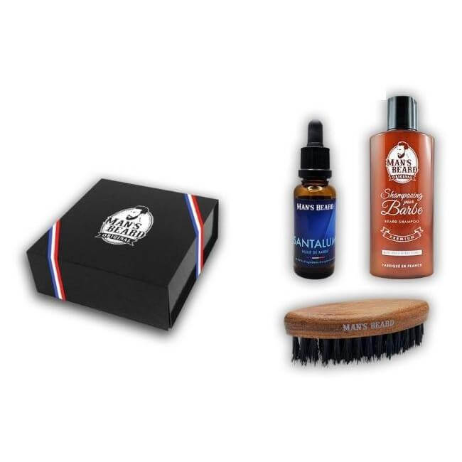 Box Olio di sandalo, Shampoo per barba + Pennello per barba da uomo