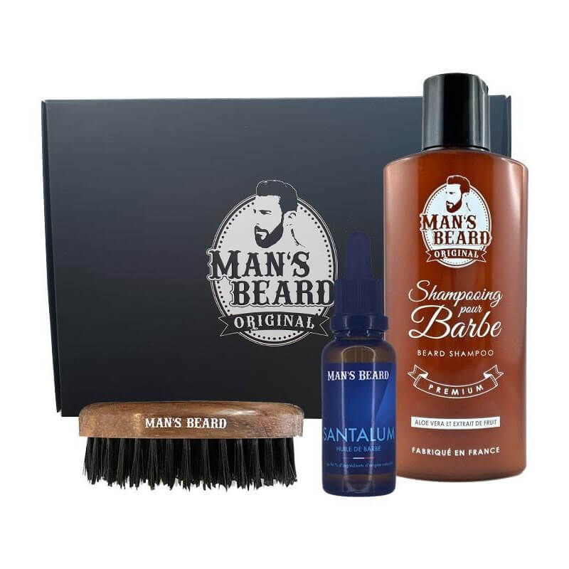 Box Sandalwood Oil, Beard Shampoo + Man's Beard Brush