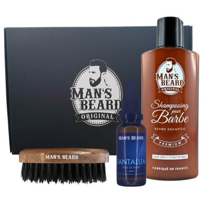 Caja de aceite de sándalo, champú para barba + cepillo para barba para hombre