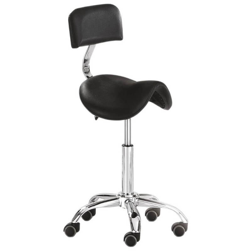 Saddle stool with black backrest