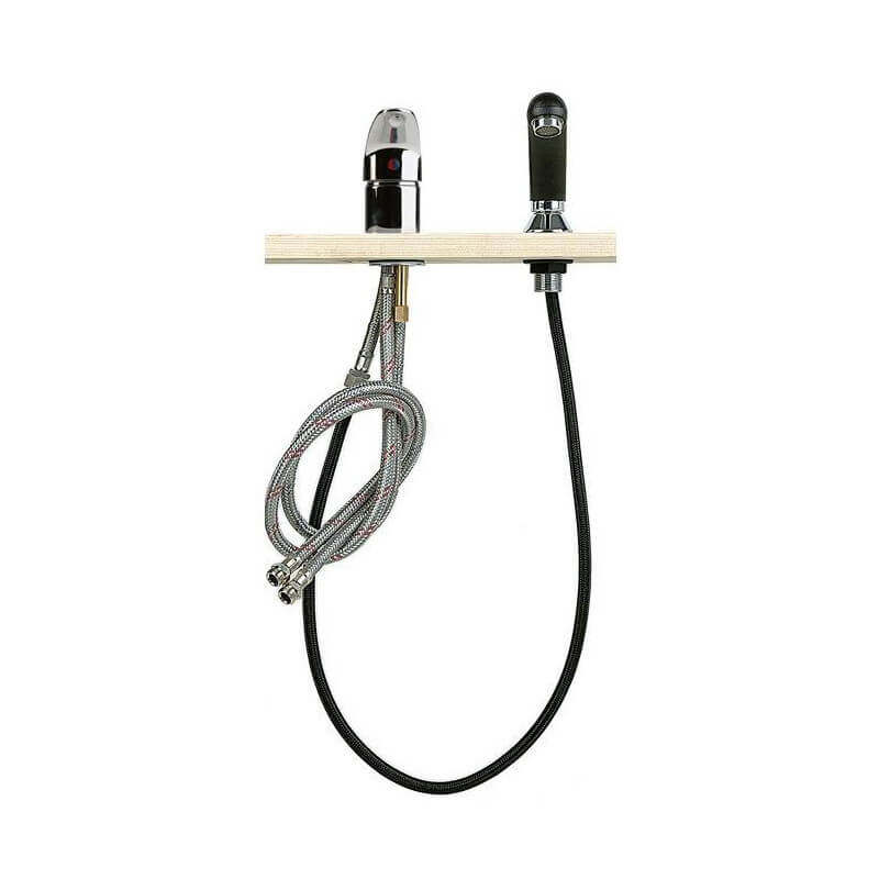 Chromen kraan compleet + zwart douchekopje.