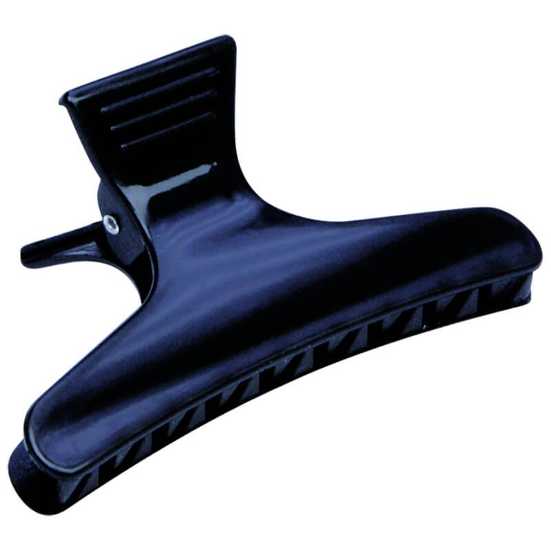 12 zwarte superkrokodillenklemmen van 8 cm lang.