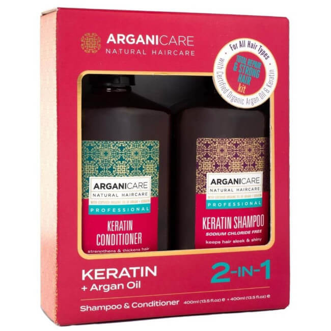 Coffret Shampooing + Après-shampooing Kératine Arganicare 400 ml