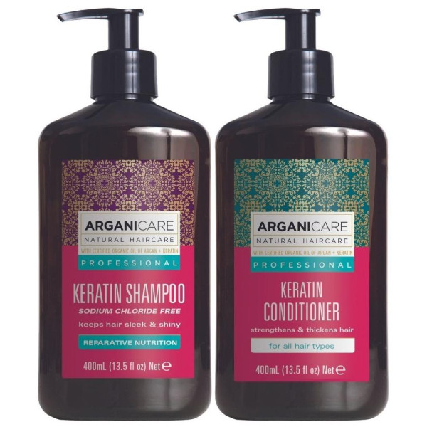 Coffret Shampooing + Après-shampooing Kératine Arganicare 400 ml
