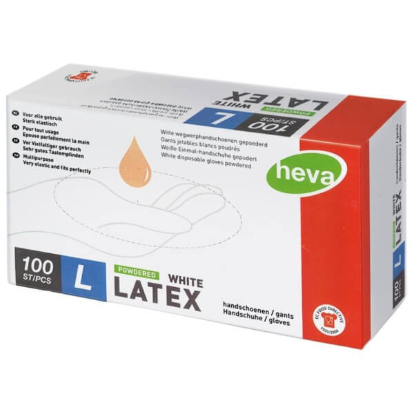 Caixa de 100 luvas brancas de látex tamanho L. Caixa de 100 luvas brancas de látex tamanho L.