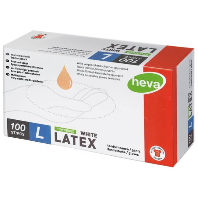 Caixa de 100 luvas brancas de látex tamanho L.