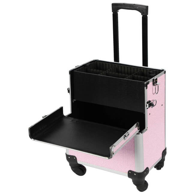 Mala de alumínio rosa com strass brancos da Parisax Professional. Mala de alumínio rosa com strass brancos da Parisax Professional.