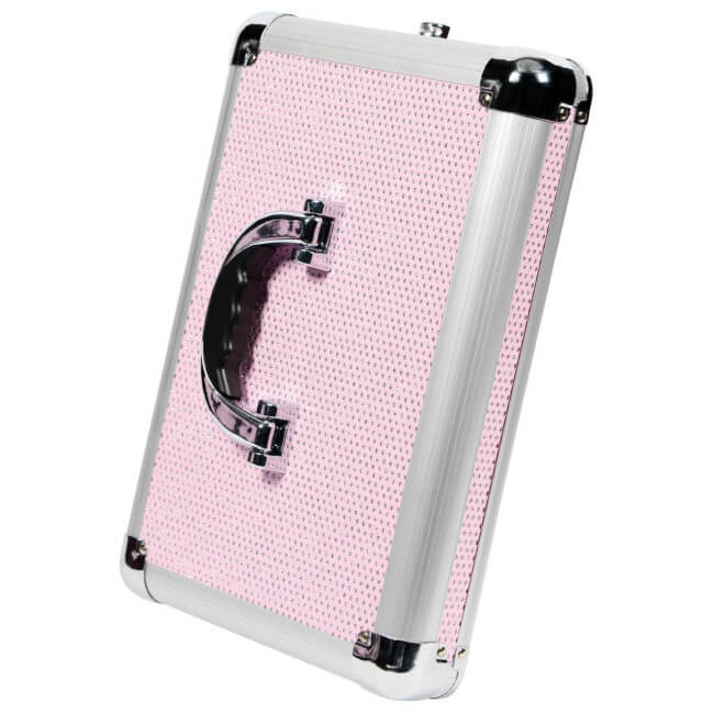 Mala de alumínio rosa com strass brancos da Parisax Professional. Mala de alumínio rosa com strass brancos da Parisax Professional.