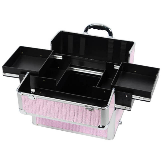 Roze aluminium koffer met witte strass van Parisax Professional. Roze aluminium koffer met witte strass van Parisax Professional.