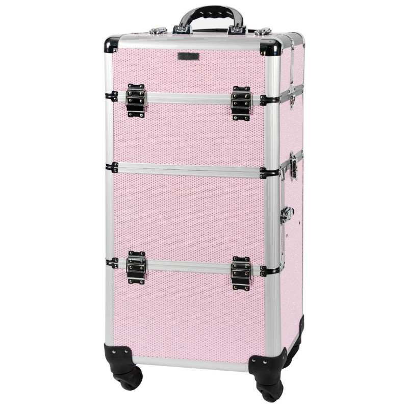Maleta de aluminio rosa con detalles de strass blancos de Parisax Professional.