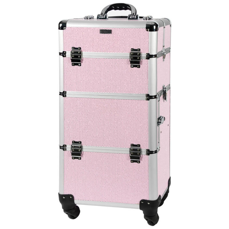 Mala de alumínio rosa com strass brancos da Parisax Professional. Mala de alumínio rosa com strass brancos da Parisax Professional.