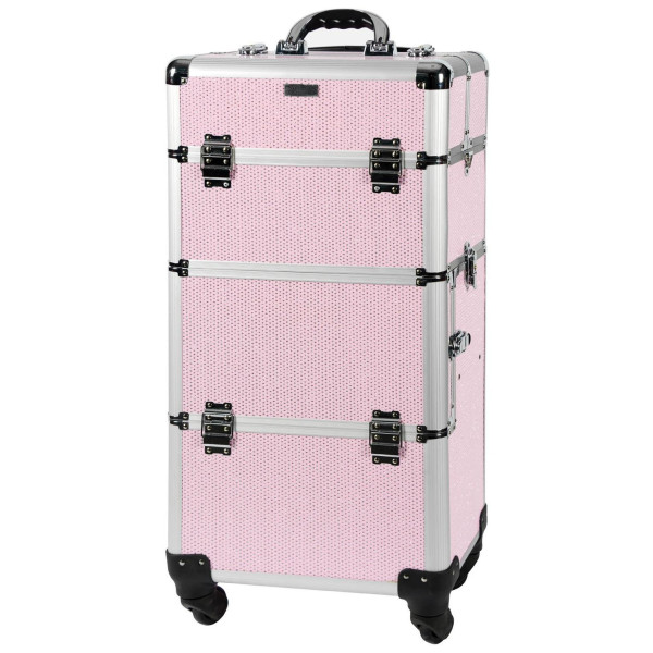 Rosafarbener Aluminiumkoffer mit weißen Strasssteinen von Parisax Professional.