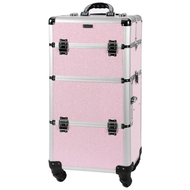 Mala de alumínio rosa com strass brancos da Parisax Professional. Mala de alumínio rosa com strass brancos da Parisax Professional.
