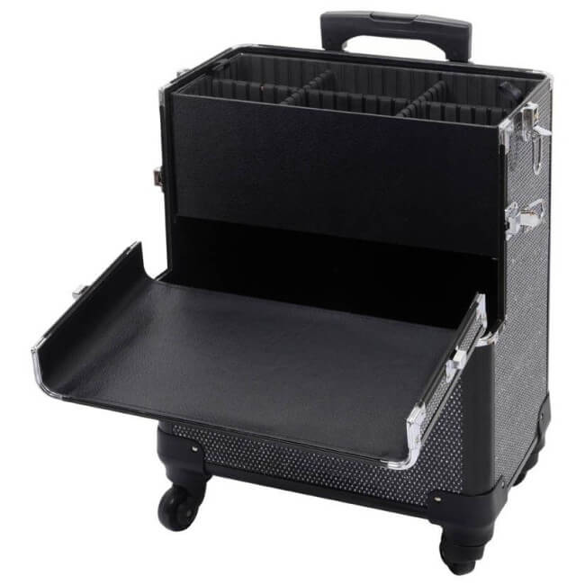 Zwarte aluminium koffer met witte strass van Parisax Professional. Zwarte aluminium koffer met witte strass van Parisax Professional.