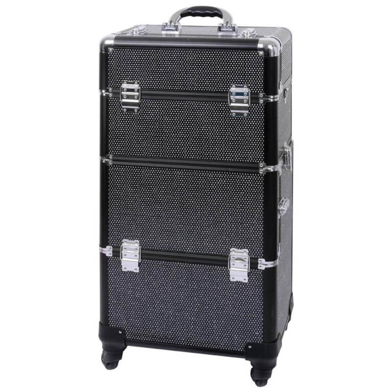 Zwarte aluminium koffer met witte strass van Parisax Professional. Zwarte aluminium koffer met witte strass van Parisax Professional.