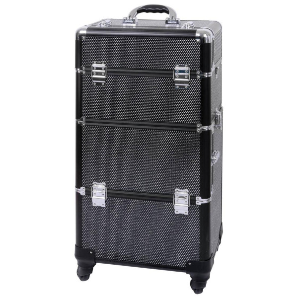 Valigia in alluminio nero con strass bianchi di Parisax Professional.
