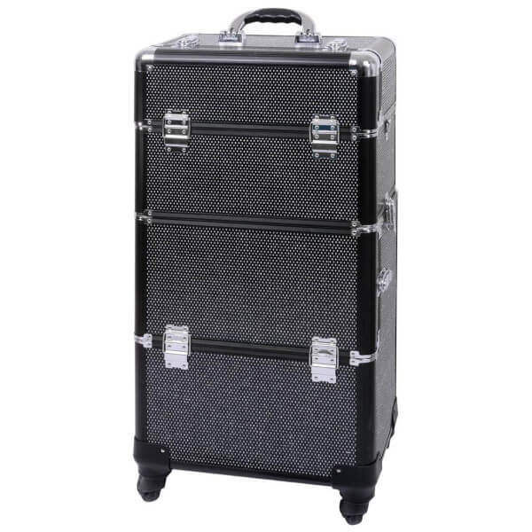 Zwarte aluminium koffer met witte strass van Parisax Professional. Zwarte aluminium koffer met witte strass van Parisax Professional.