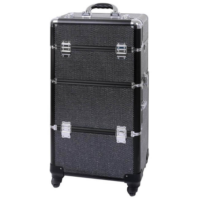 Zwarte aluminium koffer met witte strass van Parisax Professional. Zwarte aluminium koffer met witte strass van Parisax Professional.