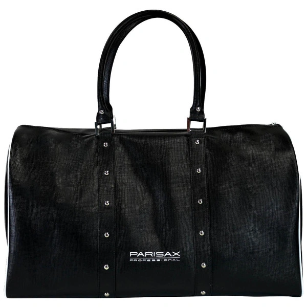 Schwarze Nieten-Reisetasche aus PVC von Parisax Professional.