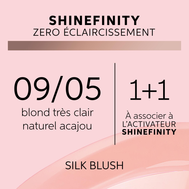 Coloration gloss Shinefinity 09/05 silk blush Wella 60ML

This is a hair color product called Shinefinity Gloss 09/05 Silk Blush