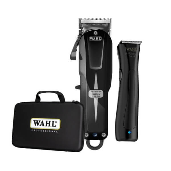 Estuche con dos cortapelos Super Taper Cordless y Beret en color negro de Wahl.