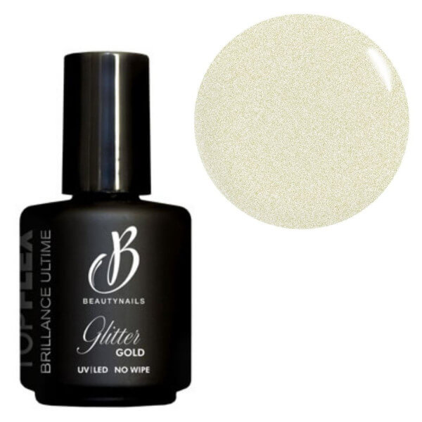 Gel de acabamento Top Flex glitter gold BeautyNails 15ML Gel de acabamento Top Flex glitter gold BeautyNails 15ML