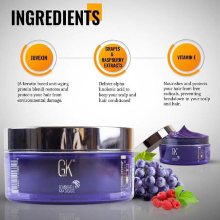 Masker Bombshell Lavendel GK Hair 200 gr, dat het haar opnieuw kleurt.