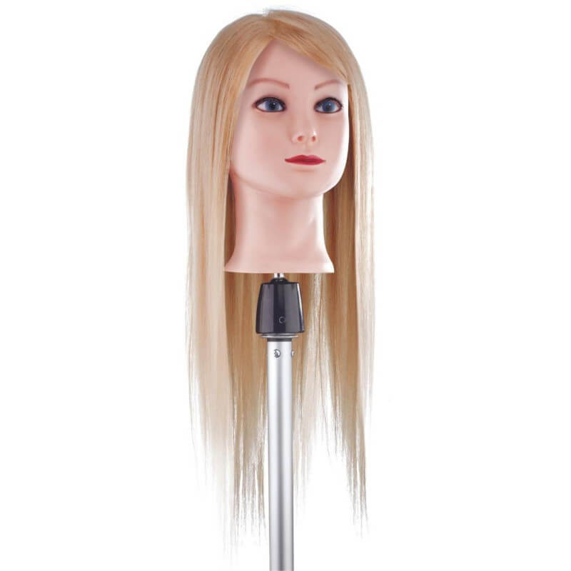 Cabeça de aprendizagem com cabelo natural, cabelo comprido de 55cm.