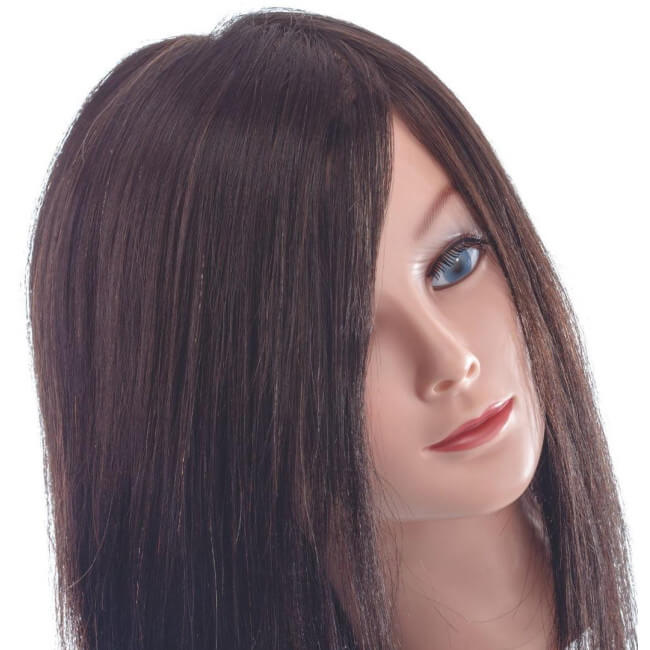 Cabeza de aprendizaje con cabello natural de longitud media de 35 cm.