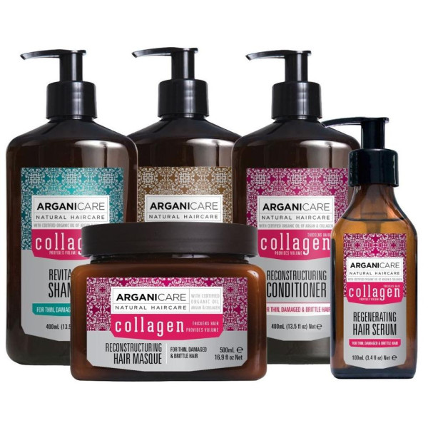 Collagen shampoo + conditioner + mask + serum + leave-in cream set by Arganicare