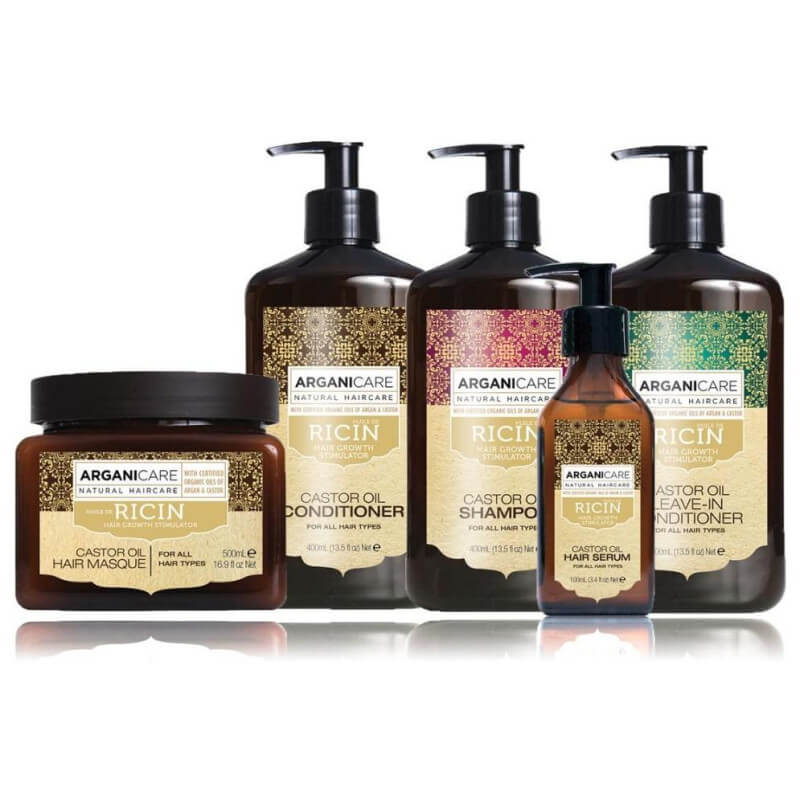 Set met shampoo + conditioner + masker + serum + leave-in behandeling.