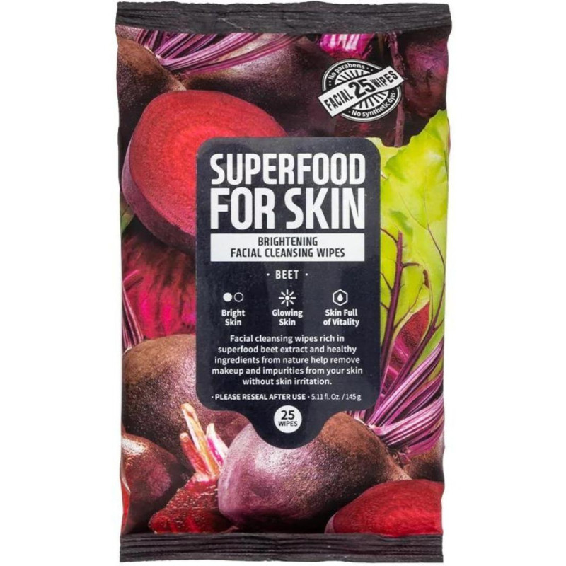 Lingettes nettoyantes revitalisantes à la betterave Super Food Farm Skin