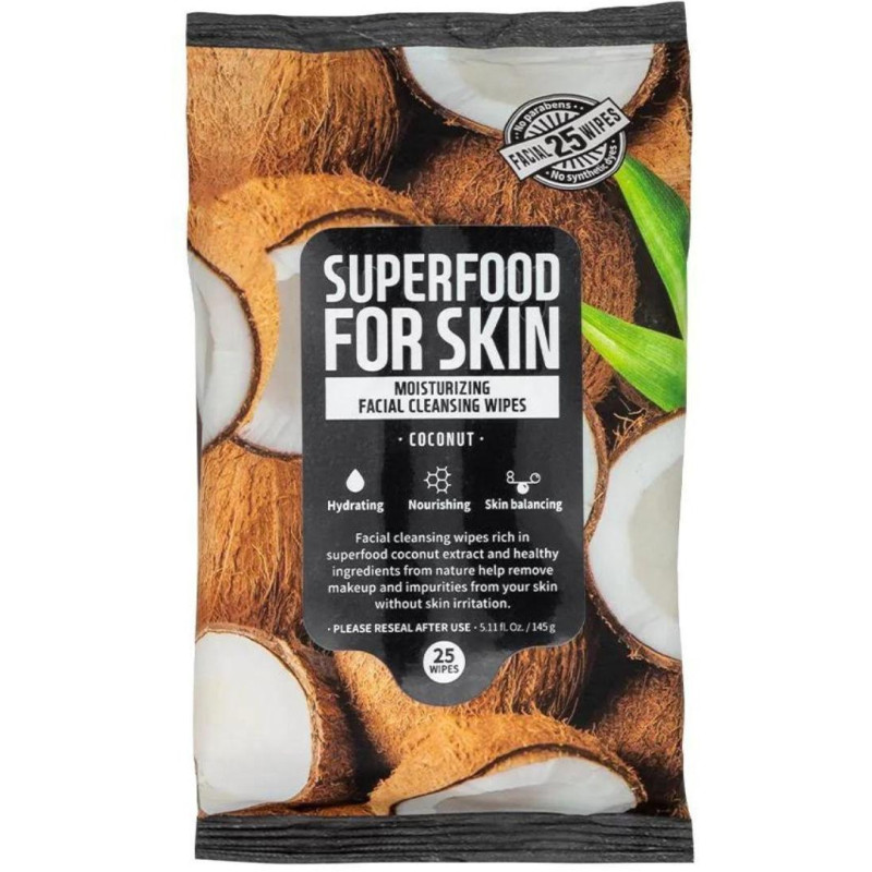 Lingettes nettoyantes revitalisantes à la coco Super Food Farm Skin