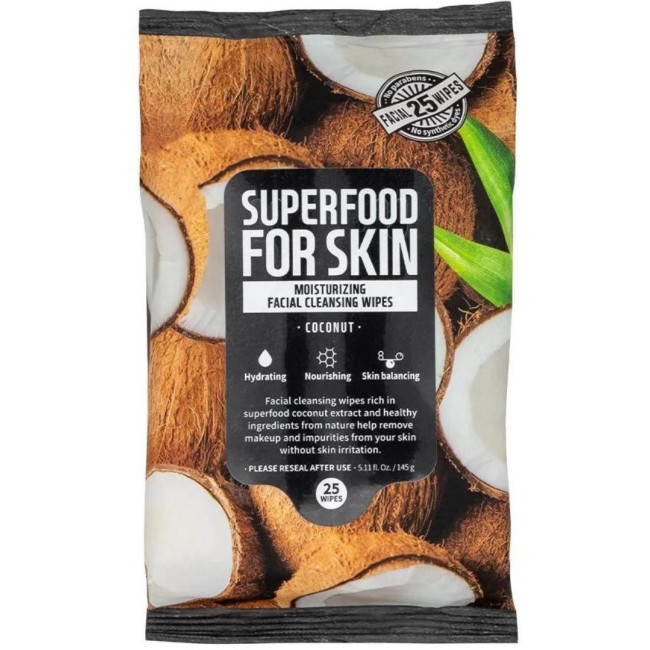 Lingettes nettoyantes revitalisantes à la coco Super Food Farm Skin