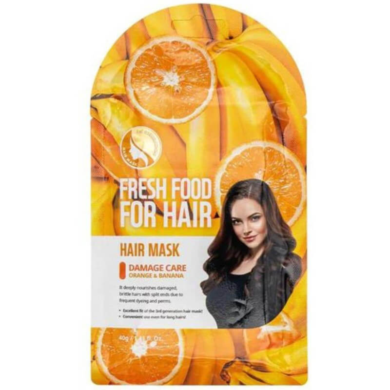 Super Food Farm Skin Mascarilla para el cabello con gorro de naranja y plátano