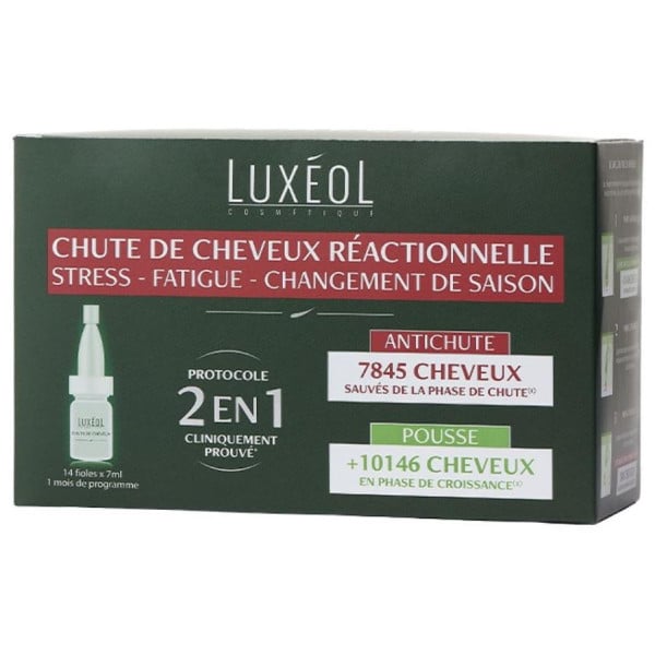 Cure chute de cheveux réactionelle 2en1 Luxéol 14x6ml