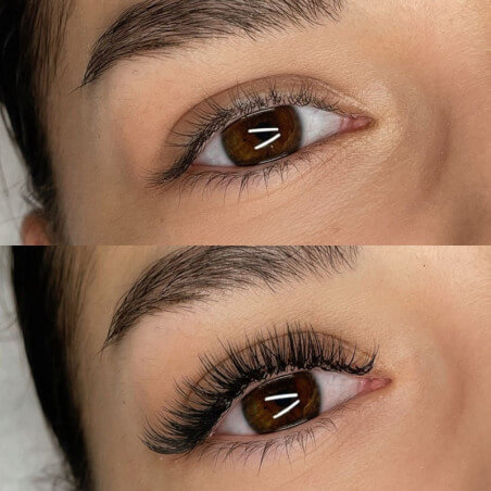 Klassische Wimpernverlängerung 7 mm (0,15-C) Frau mit Charakter