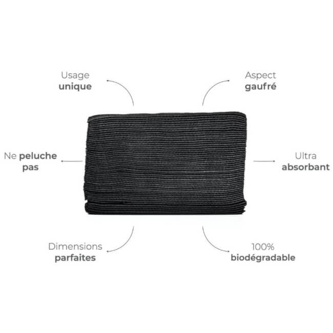 Serviettes gaufrées noires biodégradables et compostable Biowels lot de 30