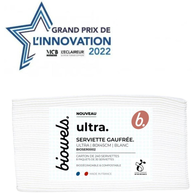 Paquete de 30 toallas waffle blancas biodegradables Ultra Biowels