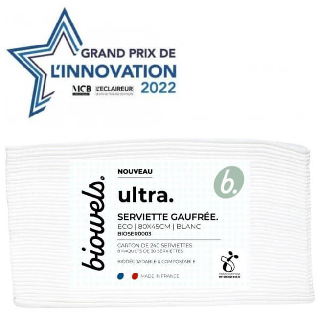 Serviettes gaufrées noires biodégradables et compostable Biowels lot de 30