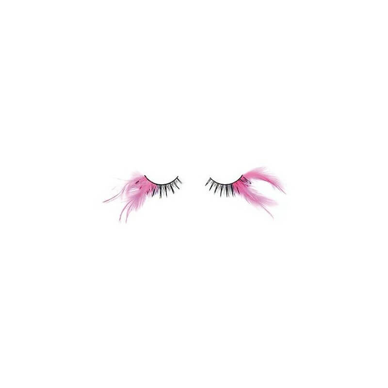 False Eyelashes Crazy Feather Black+Fuchsia X2 With Shophair Glue