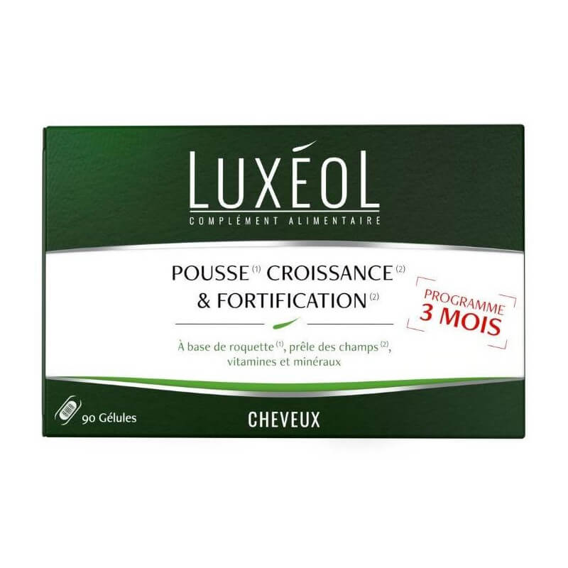 Complementos alimentares para o crescimento, desenvolvimento e fortalecimento do cabelo, tratamento de 3 meses Luxéol 90 cápsula