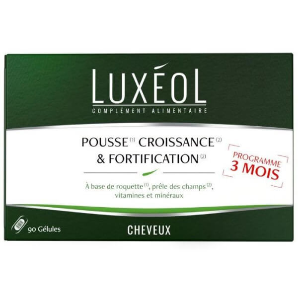 Complementos alimentares para o crescimento, desenvolvimento e fortalecimento do cabelo, tratamento de 3 meses Luxéol 90 cápsula Complementos alimentares para o crescimento, desenvolvimento e fortalecimento do cabelo, tratamento de 3 meses Luxéol 90 cápsula
