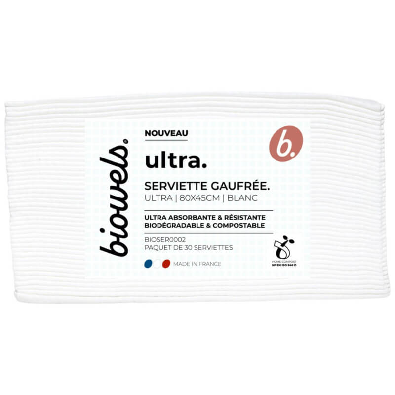 Toalhas brancas biodegradáveis com textura em relevo Ultra Biowels, pacote com 30.