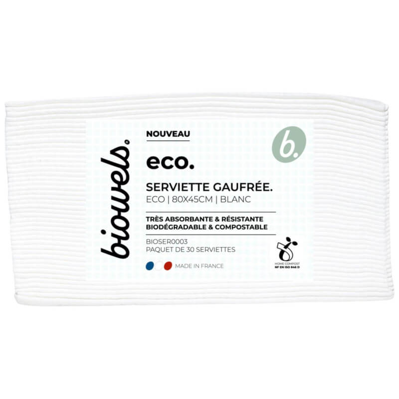 Serviettes gaufrées noires biodégradables et compostable Biowels lot de 30