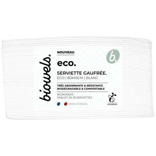 Serviettes gaufrées blanches biodégradables Eco Biowels lot de 30