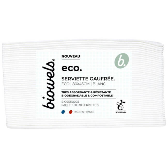 Serviettes gaufrées noires biodégradables et compostable Biowels lot de 30