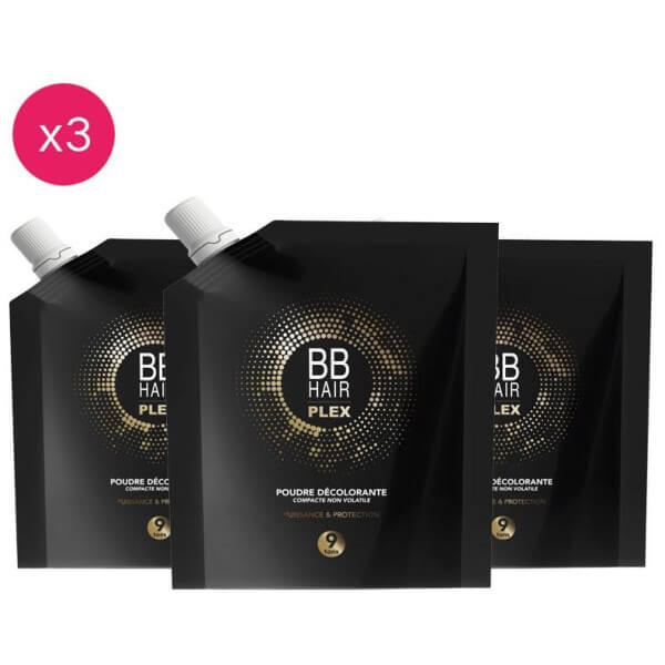 Pacote de 3 pós descolorantes 9 tons BBHair Plex GENERIK 500G.