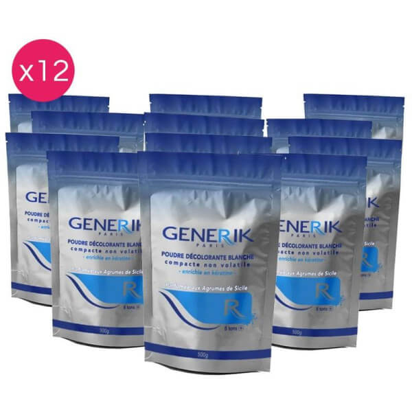 Pacote com 12 pós descolorantes com queratina GENERIK 500g. Pacote com 12 pós descolorantes com queratina GENERIK 500g.